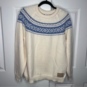 Dale of Norway Cream Crewneck Sweater with Blue Fair Isle Yoke XL